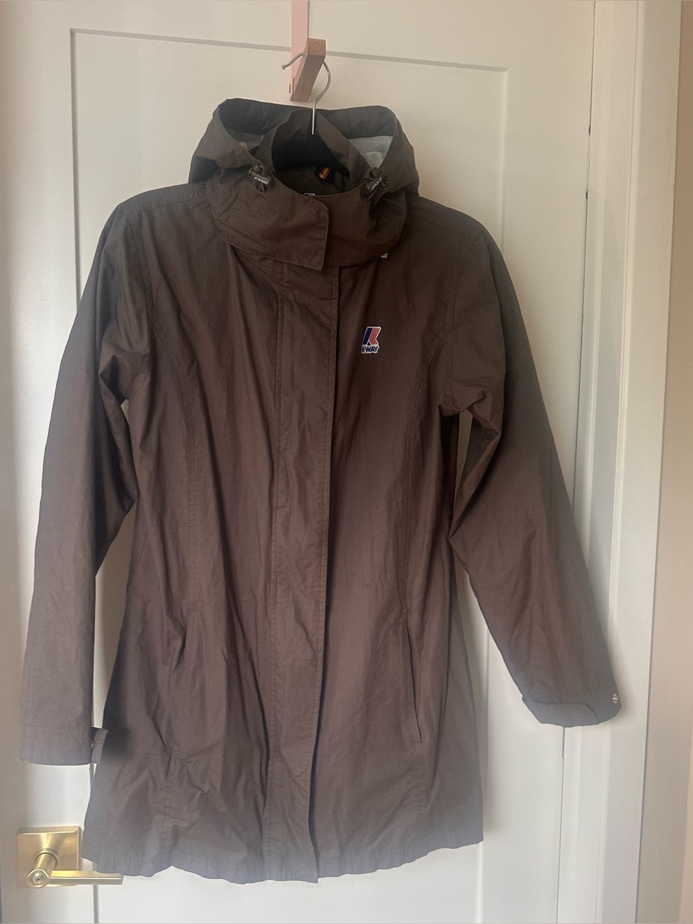 K-Way Women's Grey/Brown Waterproof Hooded Coat